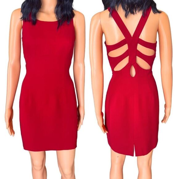 Vintage Andrea Polizzi for Rex Lester Red Bodycon Dress Y2K 90s Size 8 - Picture 1 of 6